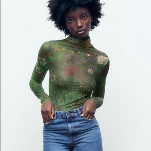 Zara Farm Garden with Sunflower Mesh Bodysuit size Medium